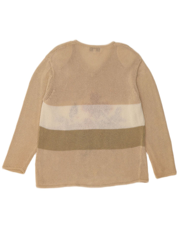 Damski sweter oversize VINTAGE z dekoltem w kształcie litery V, UK 14, średni beżowy kwiatowy