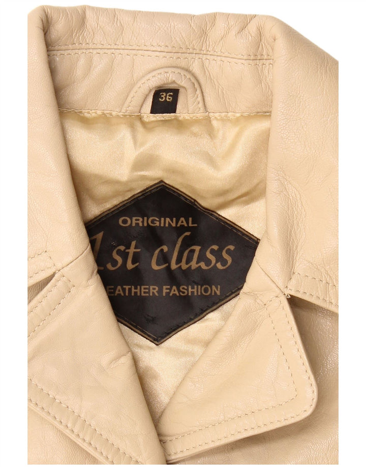 VINTAGE Damska skórzana marynarka zapinana na 4 guziki IT 36 XS Beżowa skóra