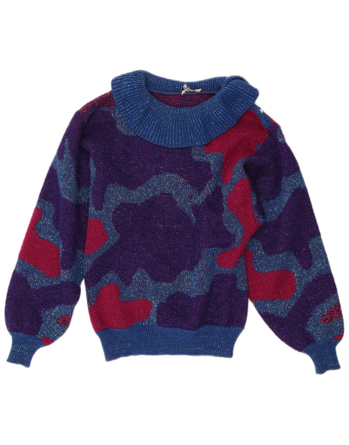 Sweter damski VINTAGE z wywijanym dekoltem UK 10, mały, wielokolorowy