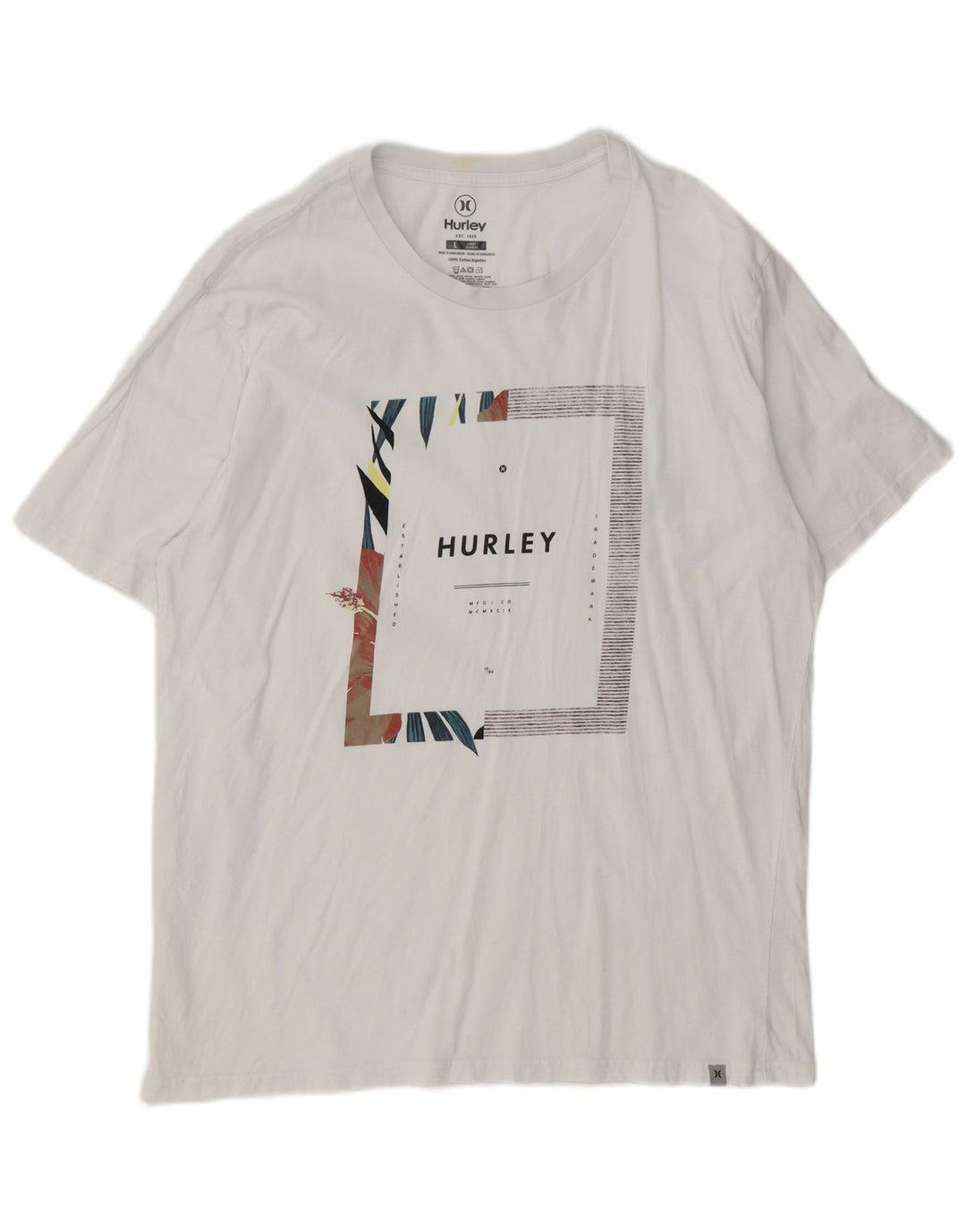 Męski T-shirt z grafiką Hurley, duży, biały, bawełniany