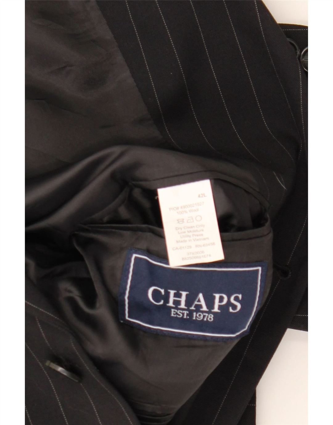 Męska marynarka zapinana na 3 guziki CHAPS UK 42 XL, czarna wełniana w prążki