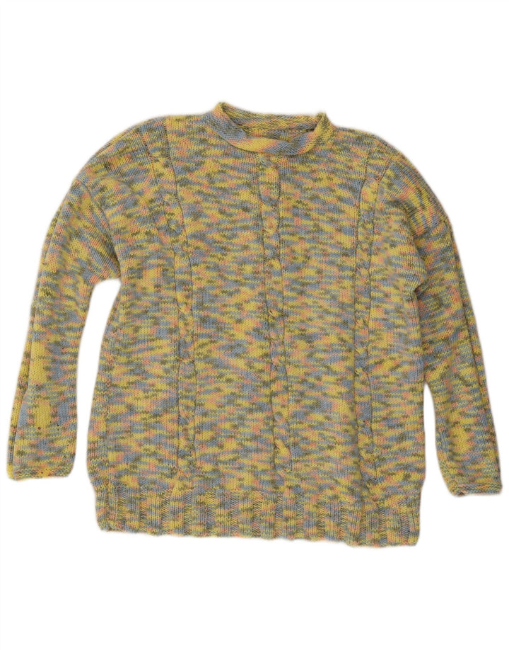 Sweter damski w stylu vintage z golfem UK 14, duży, żółty nakrapiany