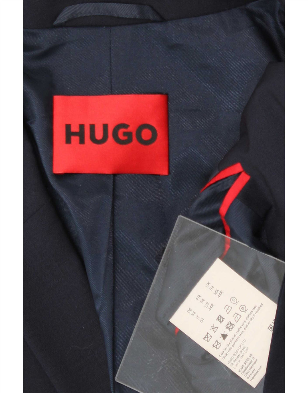 Męska marynarka zapinana na 2 guziki Hugo Boss UK 54 2XL Granatowa dziewicza wełna