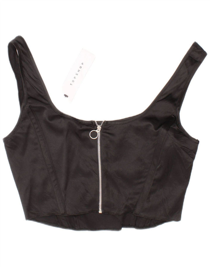 Topshop damski krótki gorsetowy top UK 6 XS, czarny poliester