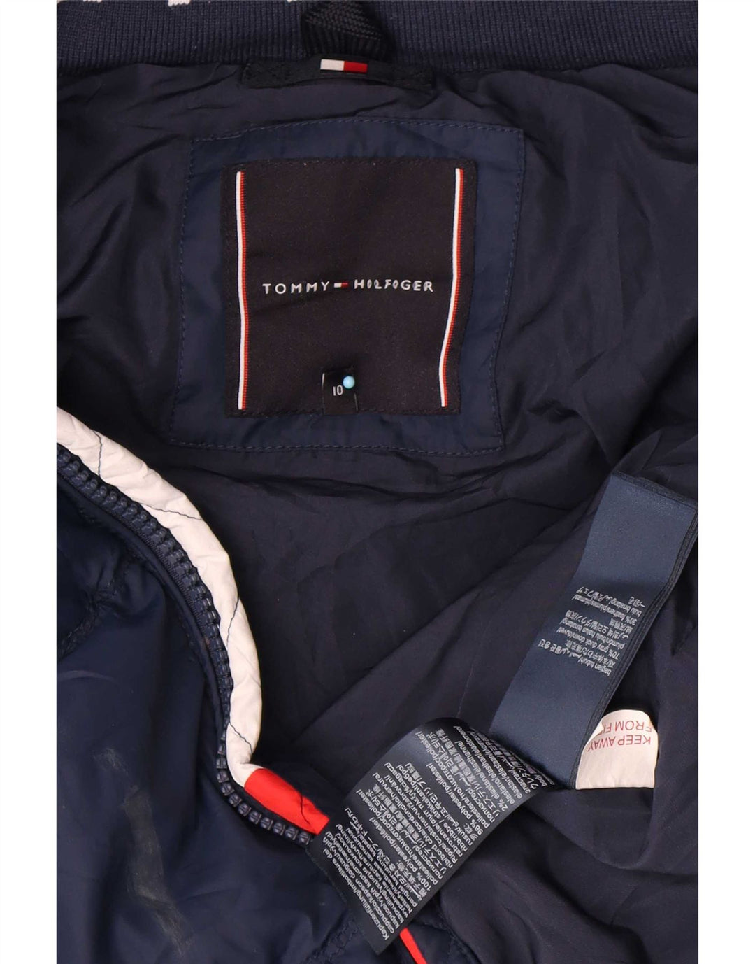 Tommy Hilfiger Chłopięca wyściełana kurtka z kapturem, 9-10 lat, granatowa, poliester
