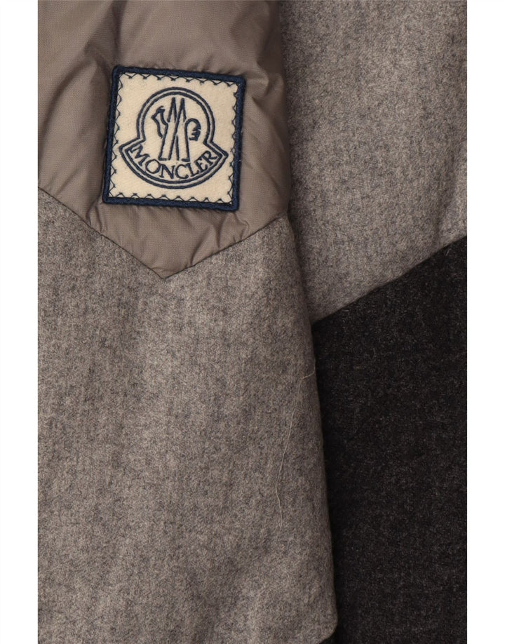 Męska ocieplana kurtka z kapturem Moncler, rozmiar 3, duża, szara, z blokami kolorów