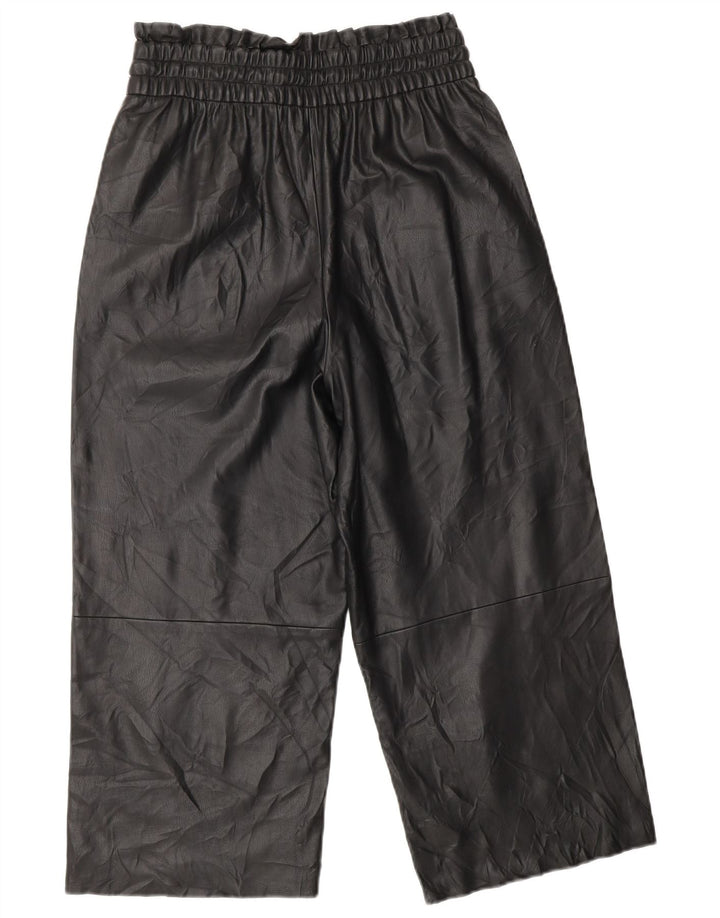 Damskie spodnie ZARA z szeroką nogawką ze sztucznej skóry XS W25 L20 czarne