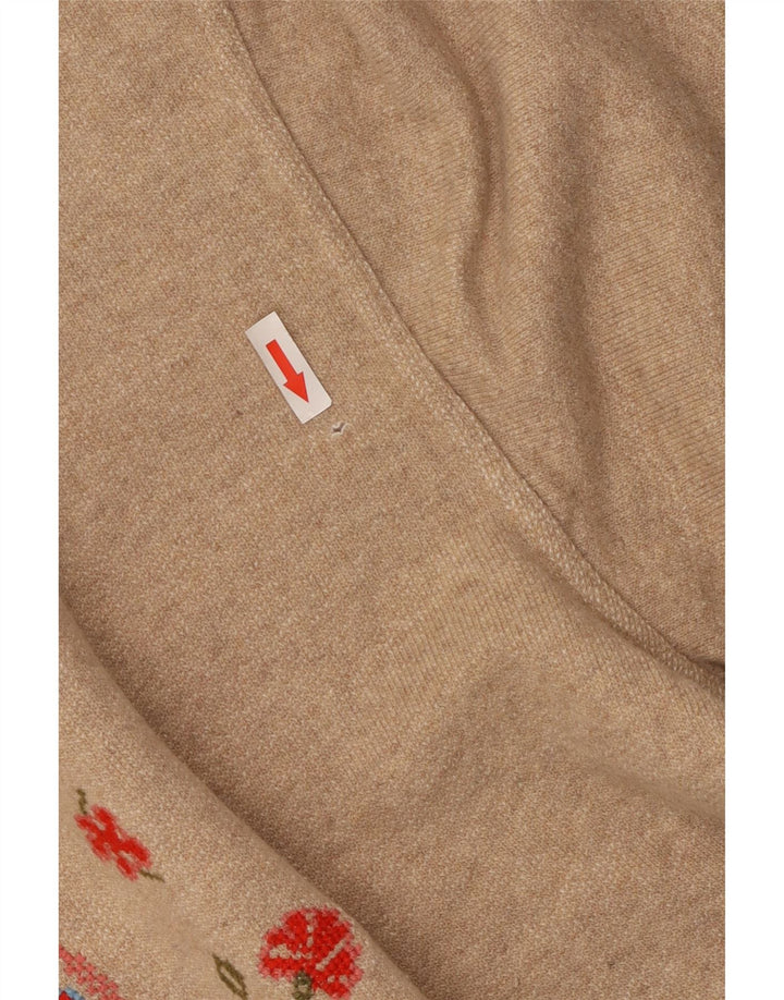 Damska bluza Stefanel z grafiką oversize, sweter UK 16, duża beżowa wełna