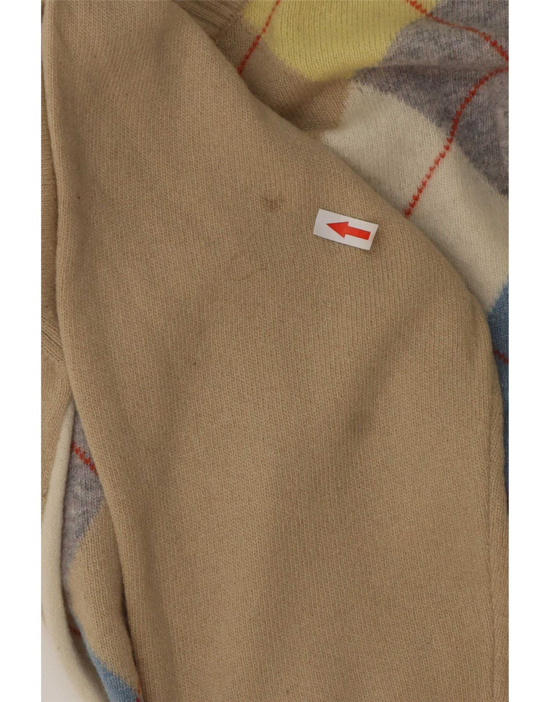 Męski sweter z dekoltem w kształcie litery V, Benetton, duży, beżowy, argyle/diamentowa wełna