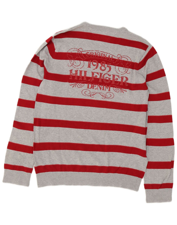Męski sweter Tommy Hilfiger z graficznym wycięciem pod szyją XL, szary, bawełniany w paski