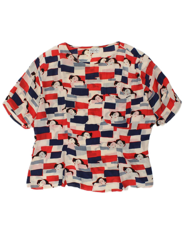 Damska bluzka VINTAGE z grafiką, UK 18 XL, wielokolorowy octan