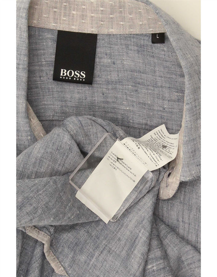 Męska koszula z krótkim rękawem Hugo Boss, duża, niebieska, bawełniana