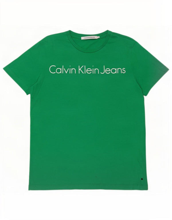 Męska koszulka z grafiką Calvin Klein Jeans Top, średnia, zielona bawełna