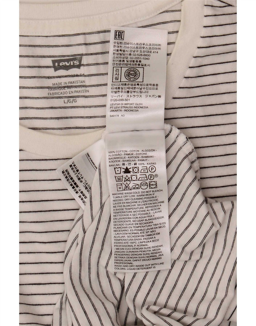 Męski T-shirt Levi's Top, duży, biały, bawełniany w prążki