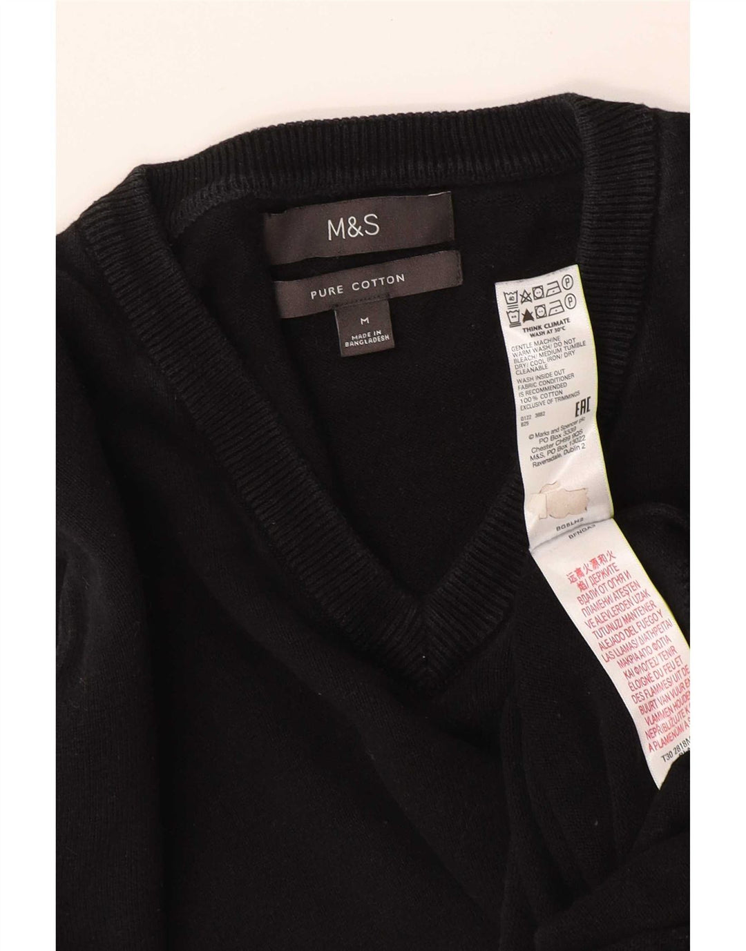 Marks & Spencer Męski sweter z dekoltem w kształcie litery V, średniej wielkości, czarny, bawełniany
