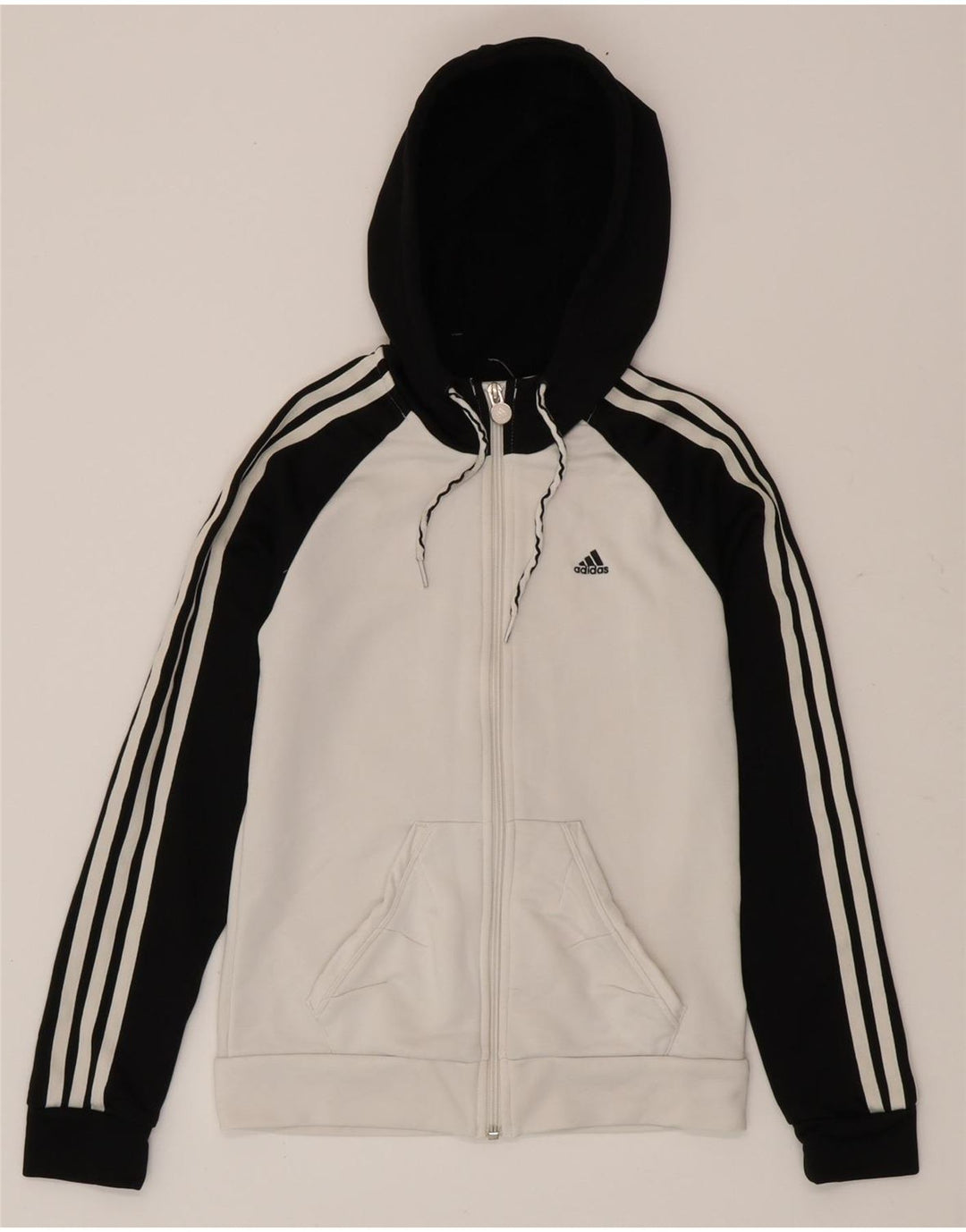 Damski sweter z kapturem i zamkiem błyskawicznym Adidas UK 8 Mały biały poliester z blokami kolorów