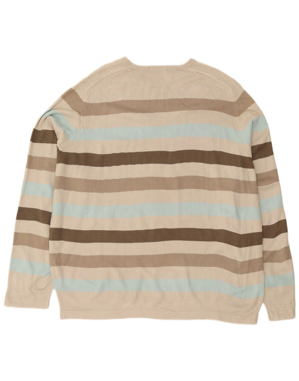 Marks & Spencer Męski sweter z okrągłym dekoltem 2XL, beżowy, akrylowy w paski