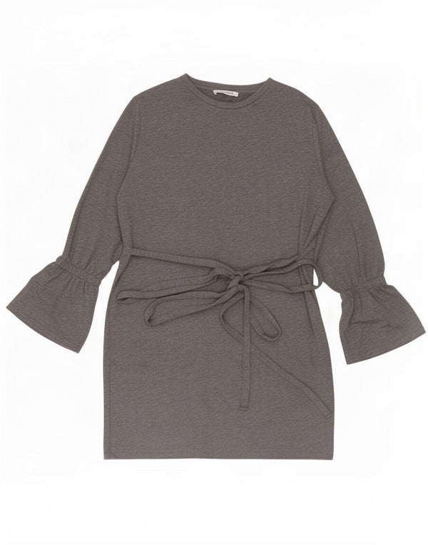 Zara Womens Trafaluc Long Sleeve Sheath Dress UK 14 Medium Grey Polyester