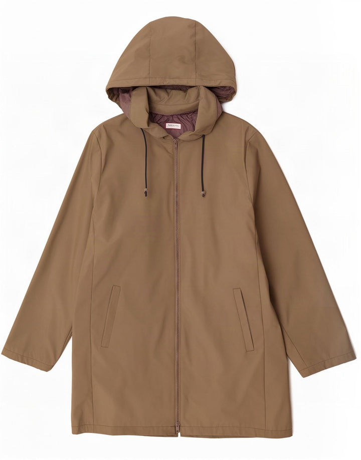 Damski płaszcz przeciwdeszczowy z kapturem Max & Co., UK 14, duży, khaki, poliamid