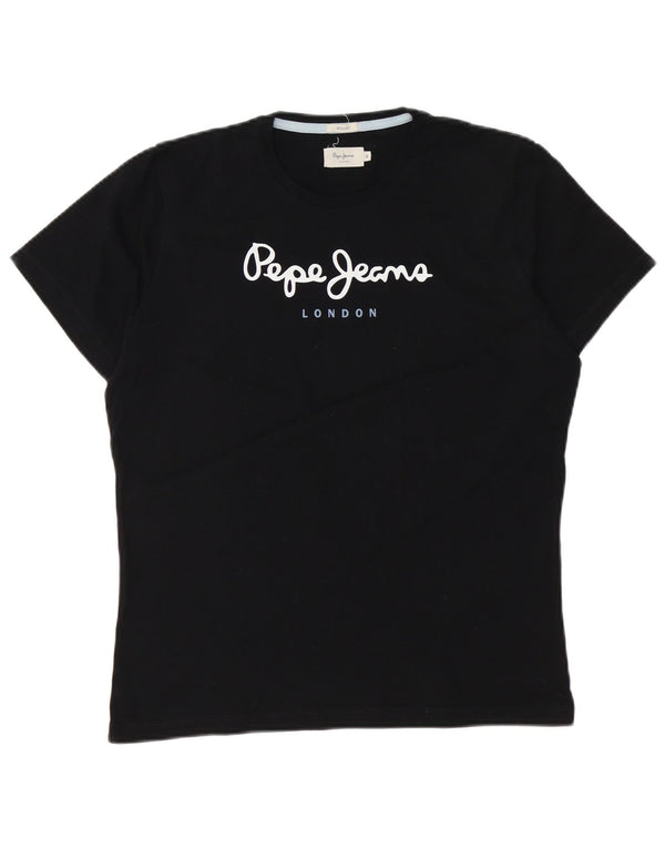 Damska koszulka z grafiką PEPE Jeans Top UK 14, średnia czarna bawełna