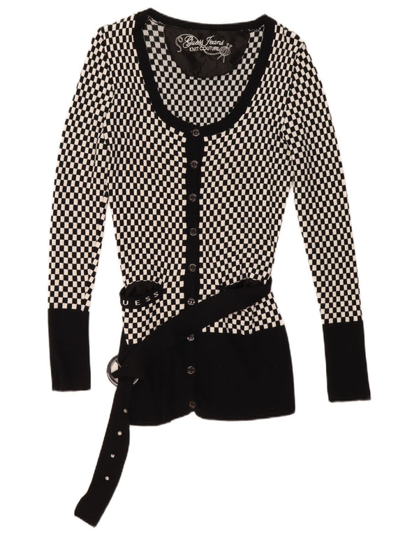 Sweter damski Guess Cardigan UK 14, duży, czarny, geometryczny, wiskoza