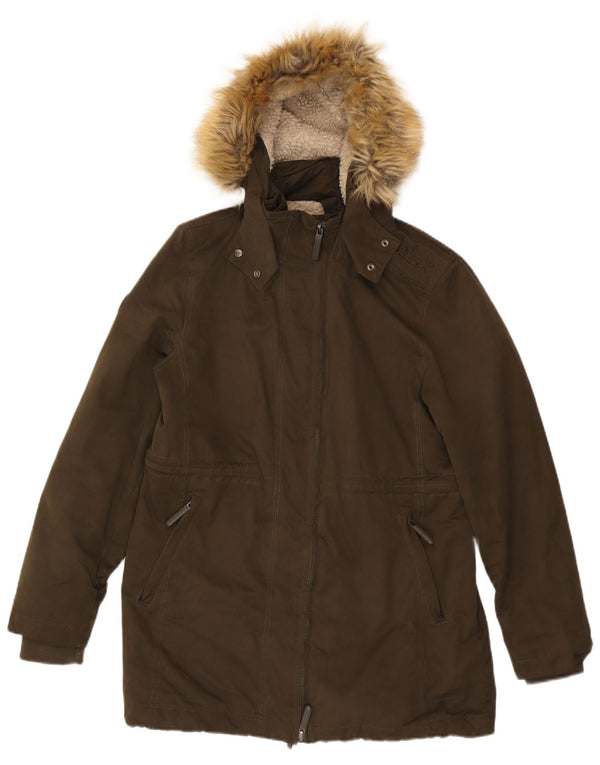 SUPERDRY Damska kurtka parka z kapturem, UK 18 XL, poliester khaki