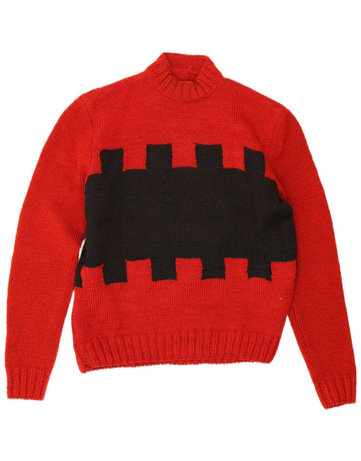 Vintage męski sweter z golfem, duży czerwony geometryczny