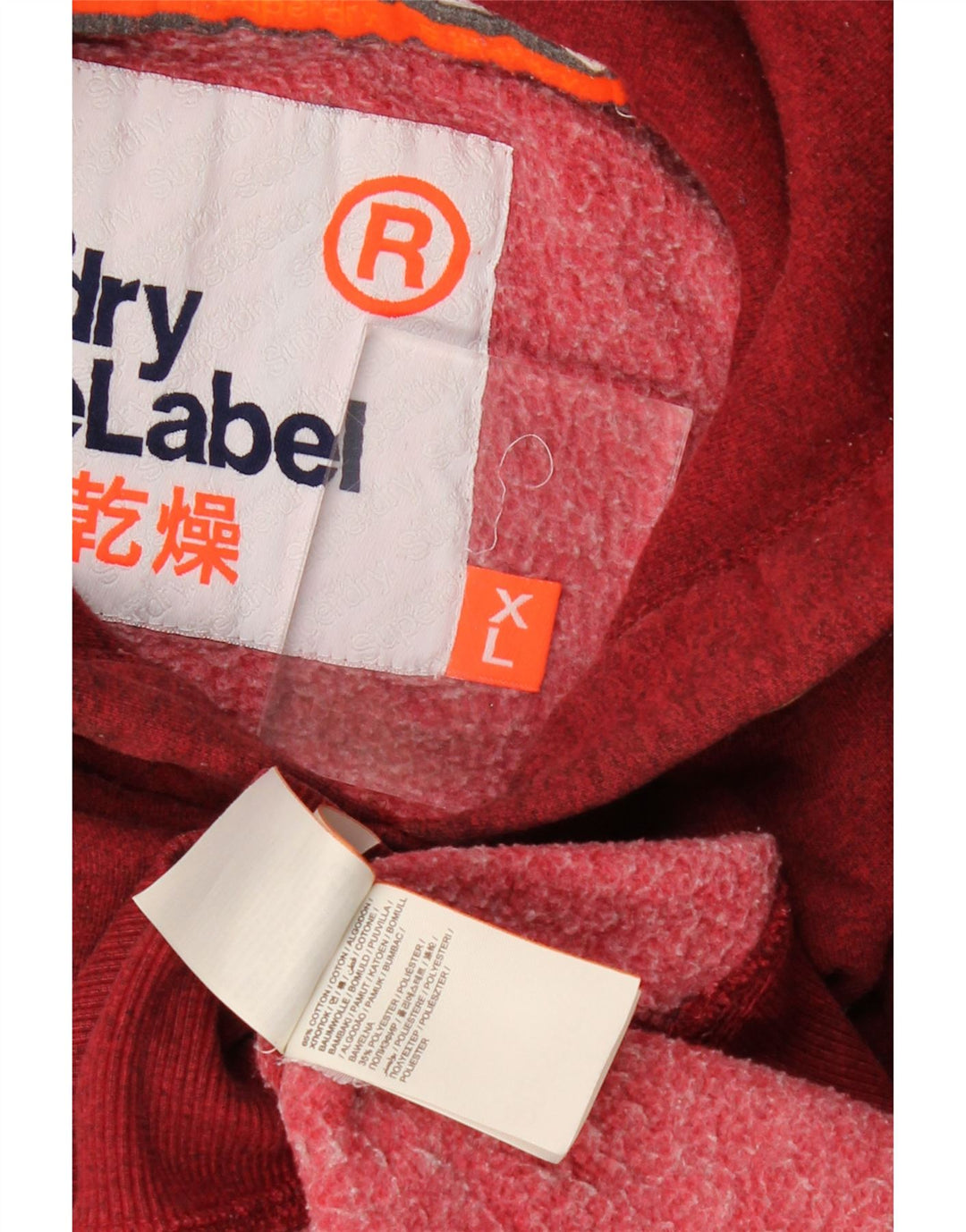 SUPERDRY Męski sweter z kapturem XL, bordowy, z nakrapianej bawełny