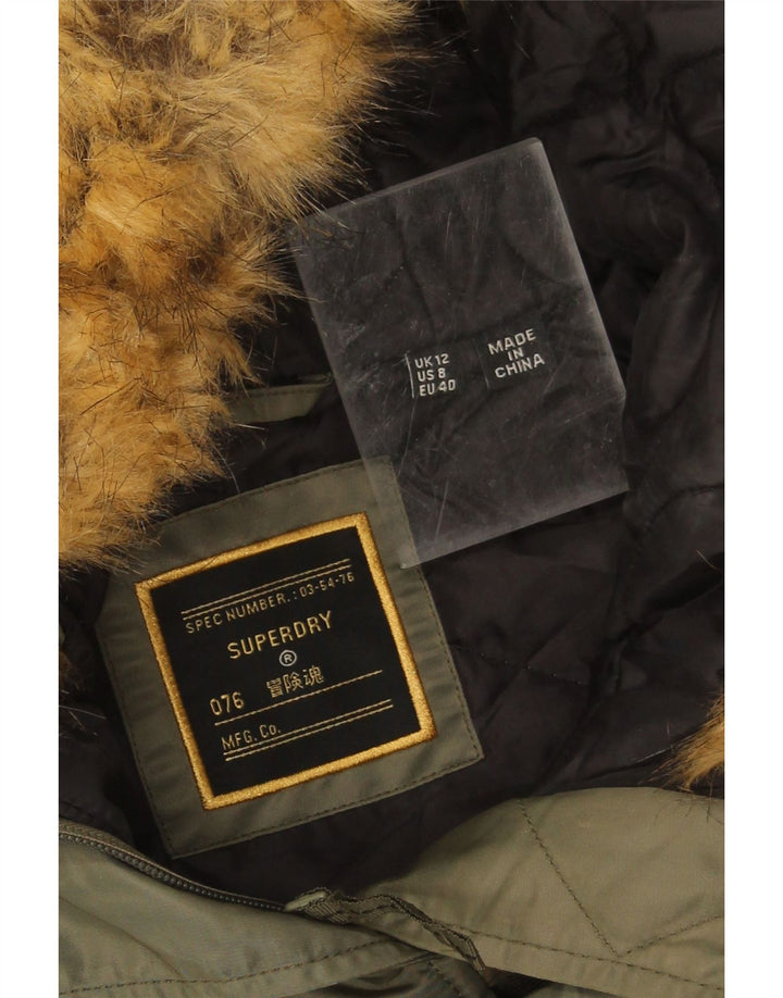 Damska kurtka parka z kapturem Superdry UK 12, średni nylon khaki