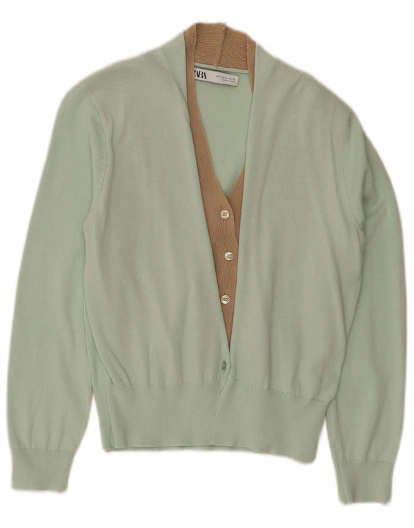 Zara Womens Cardigan Sweater UK 10 Small Green Viscose