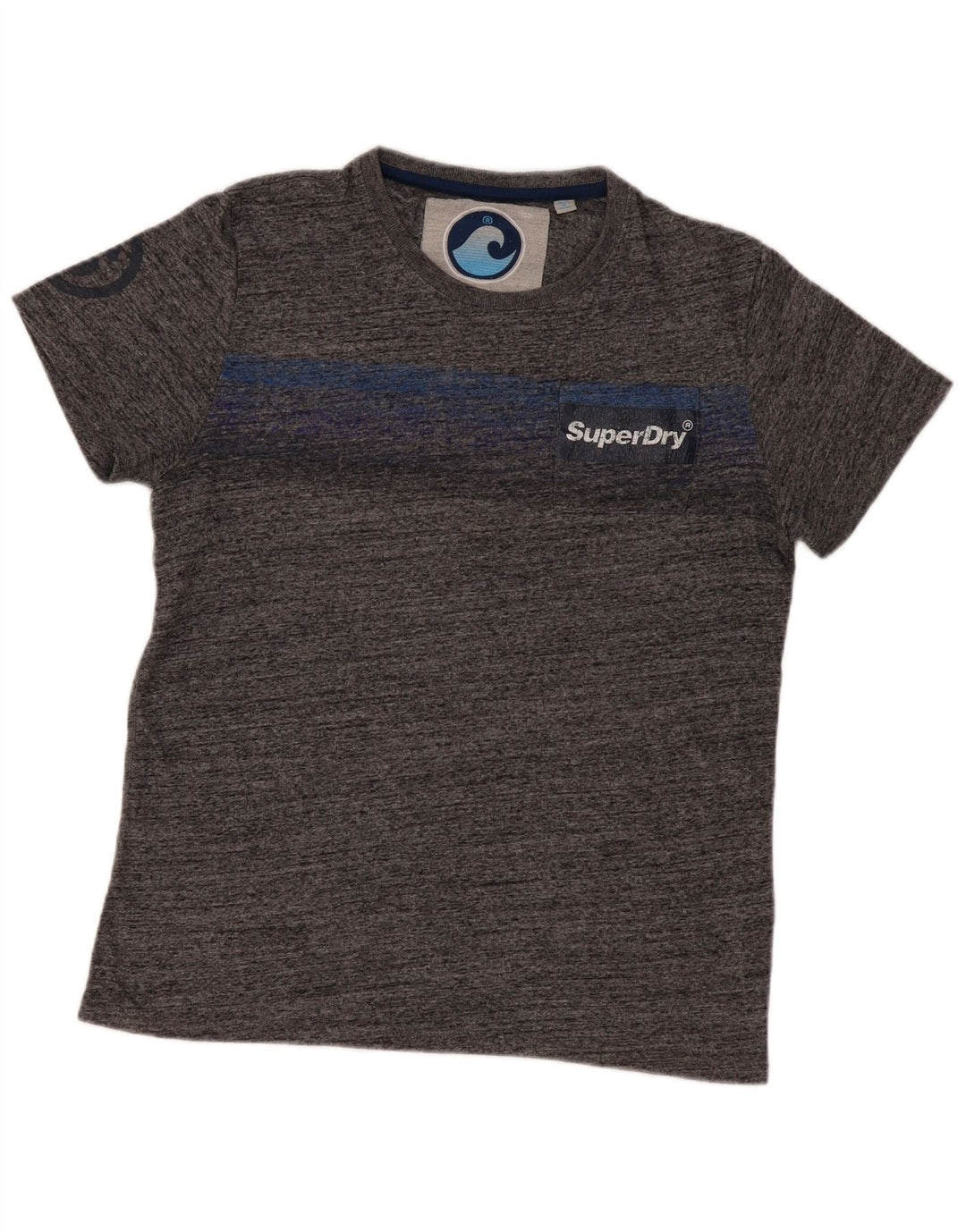 Męski T-shirt z grafiką Superdry, top XL, szara, bawełniana w plamki