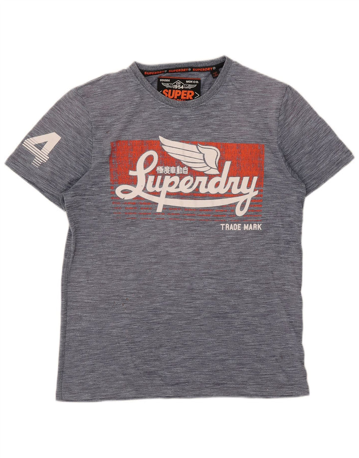 Męski T-shirt z grafiką Superdry, duży, szary, nakrapiany poliester