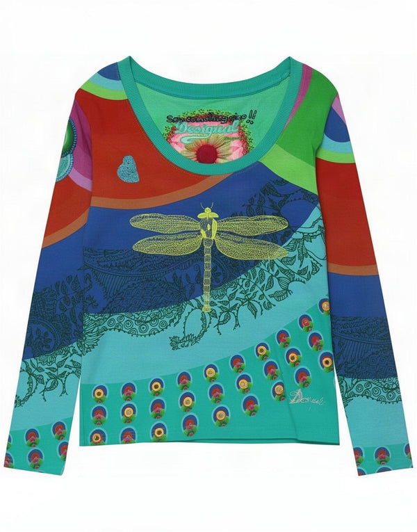 Damski graficzny top Desigual z długim rękawem, UK 14, duży, wielokolorowy paisley