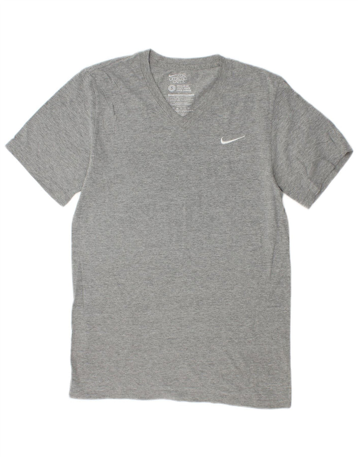 Męski T-shirt Nike o regularnym kroju, mały, szary, z bawełny w cętki
