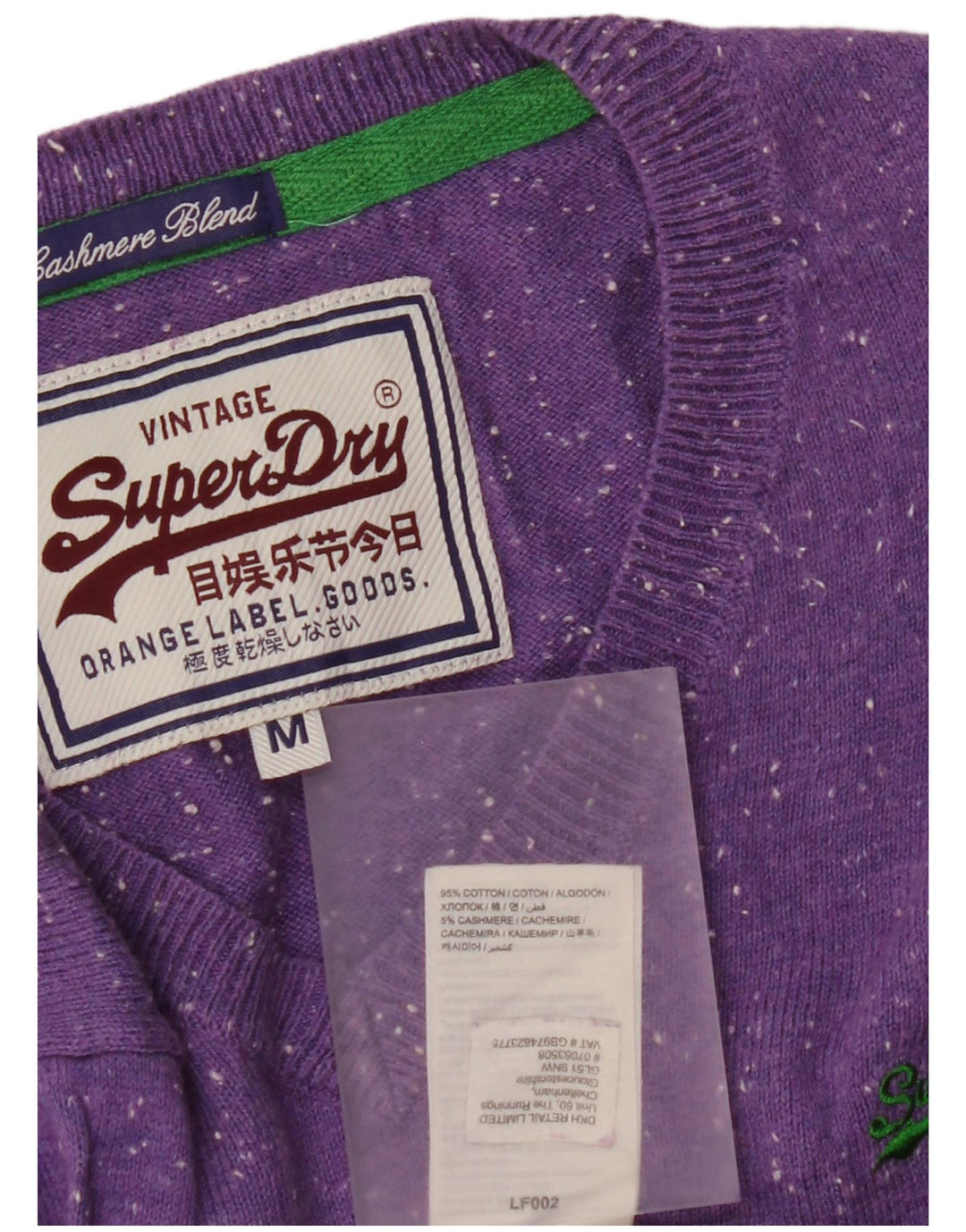 Męski sweter Superdry z dekoltem w kształcie litery V, średniofioletowy, bawełniany w cętki