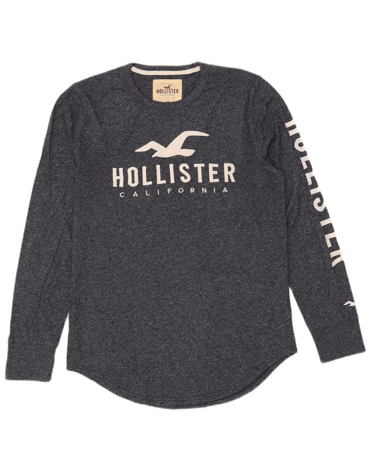 Męski top z grafiką Hollister z długim rękawem, średni, granatowy, bawełniany w cętki
