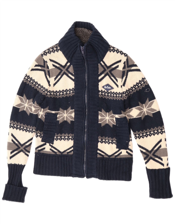 Męski sweter rozpinany Lee Cooper, średni granatowy, geometryczny akryl w stylu retro