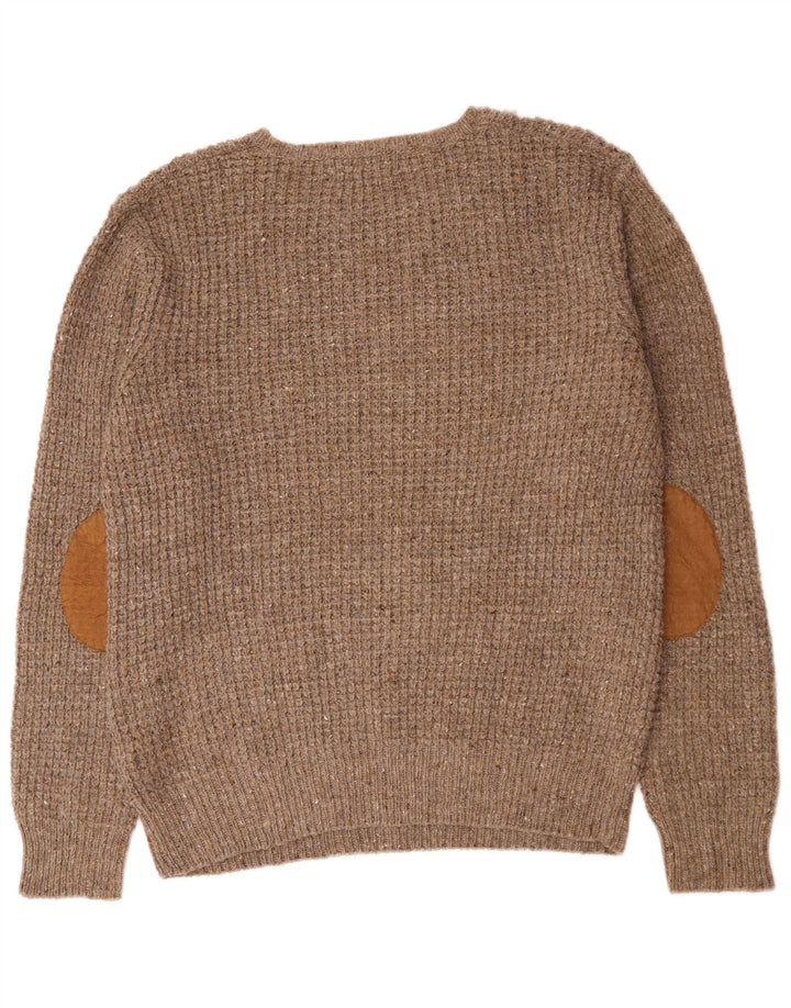 Męski sweter z okrągłym dekoltem Zara XL, brązowa wełna