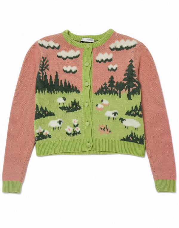 Damski sweter z grafiką Zara Crop Cardigan UK 10 Small Pink Colorblock