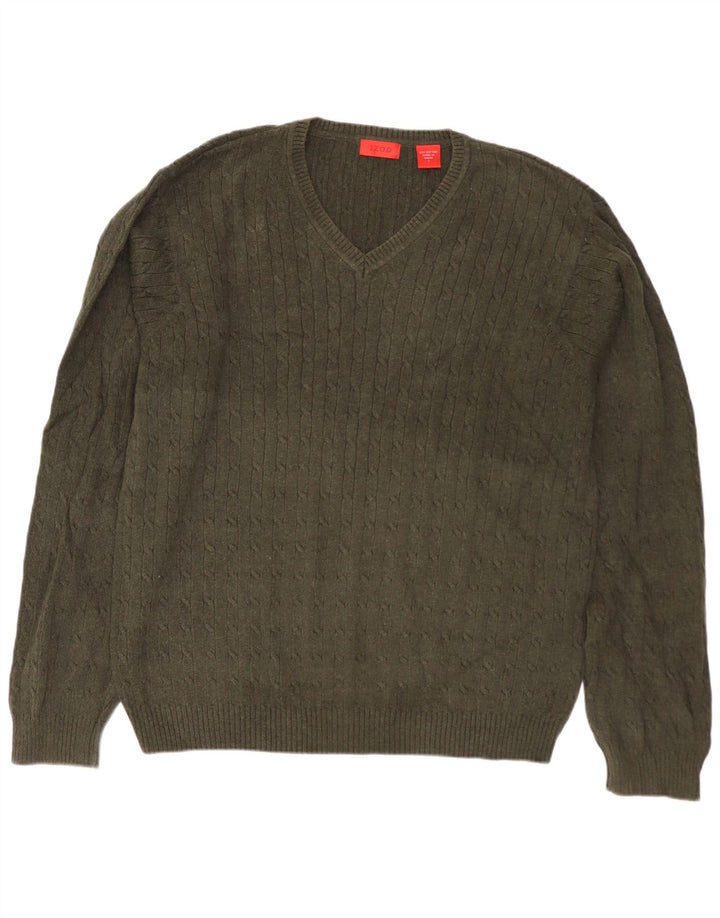 Izod Męski sweter z dekoltem w kształcie litery V, duży, bawełniany khaki
