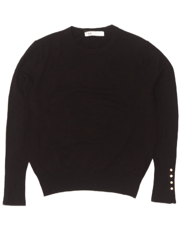 Damski sweter z okrągłym dekoltem Zara UK 14 XL Czarna wiskoza