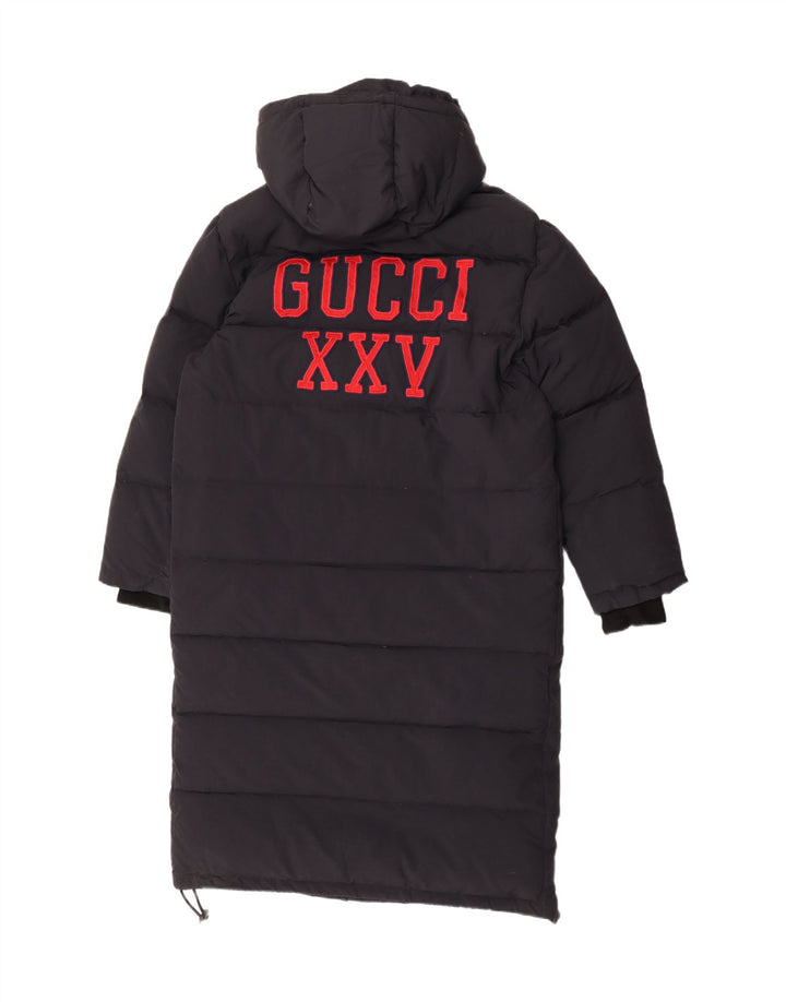 Męski ocieplany płaszcz z kapturem i grafiką Gucci IT 46, duży czarny poliamid