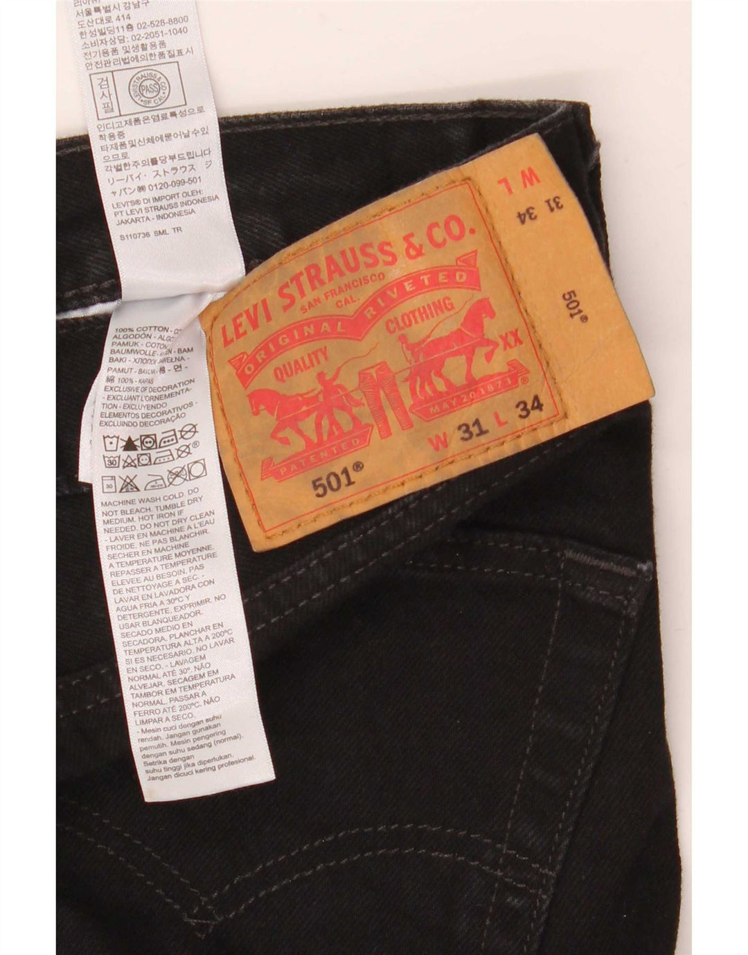 Męskie jeansy Levi's 501 Straight W31 L34 Czarne bawełniane