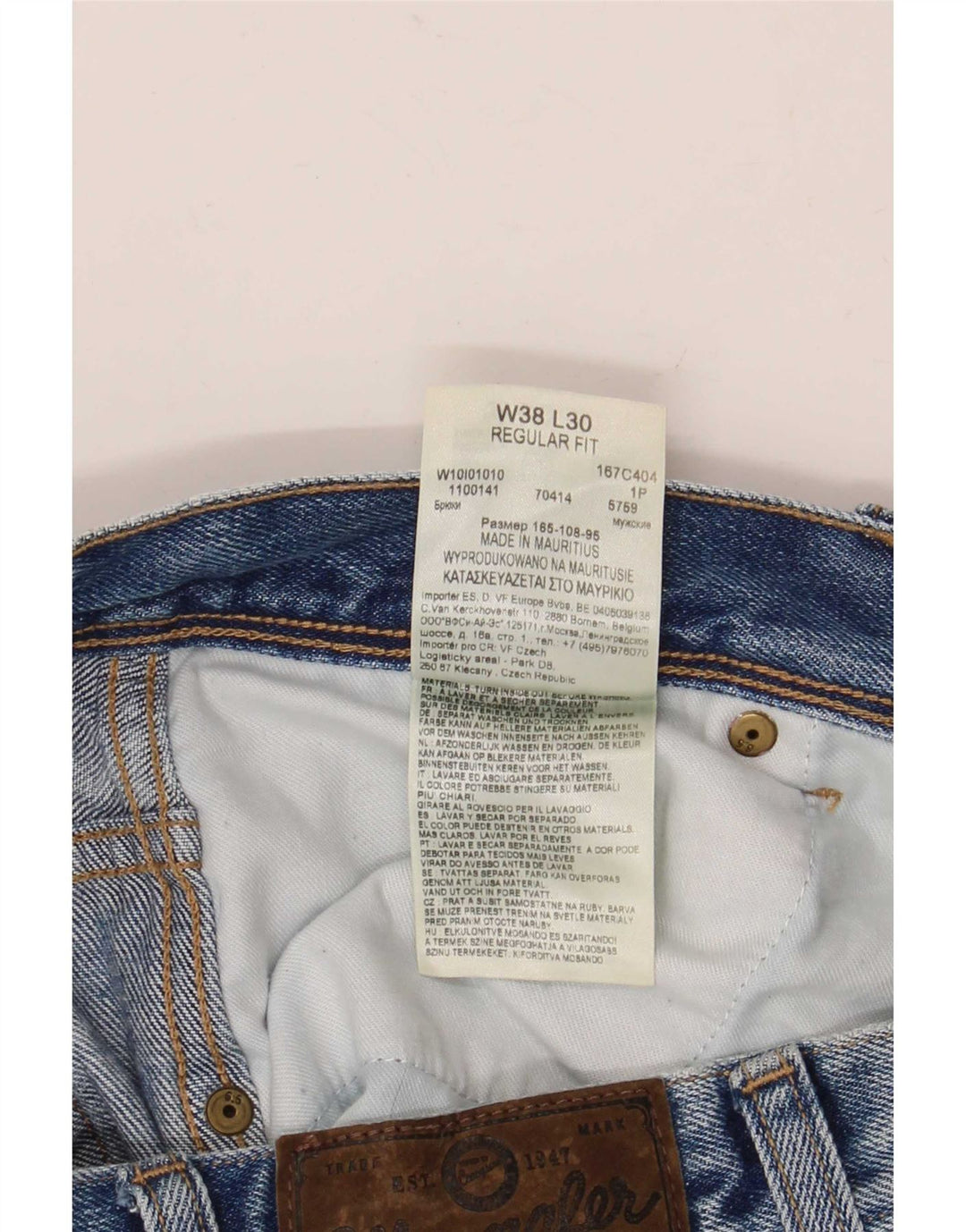 Męskie dżinsy Wrangler o prostym kroju W38 L30, niebieska bawełna
