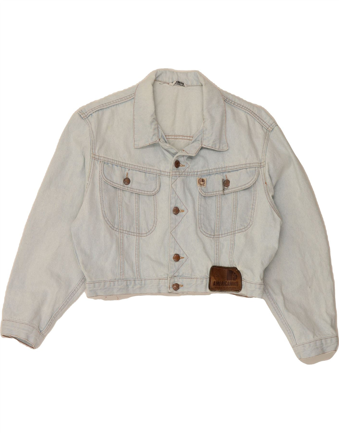 AMERICANINO Womens Crop Denim Jacket UK 16 Large Blue Cotton Vintage Americanino and Second-Hand Americanino from Messina Hembry 