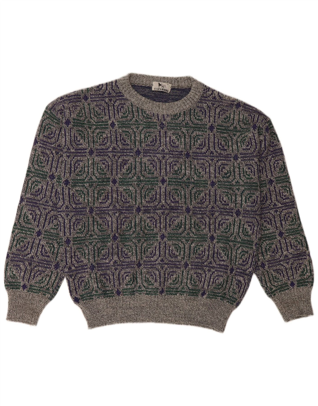 I LEVRIERI Męski sweter z okrągłym dekoltem Średni szary geometryczny poliakryl