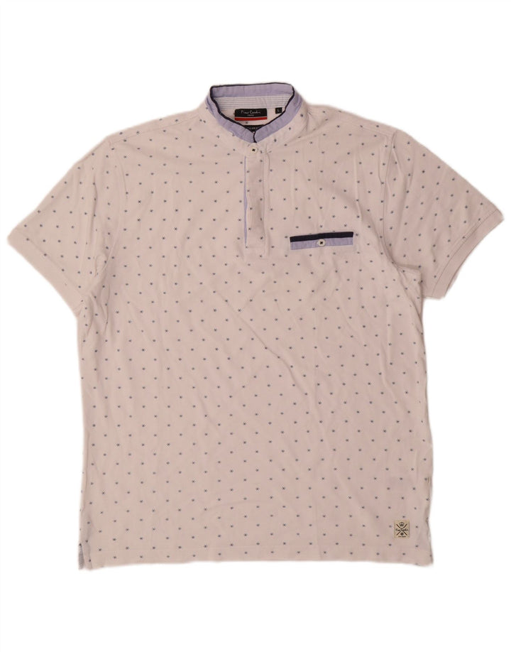 Męska koszulka polo Pierre Cardin w abstrakcyjny wzór, duża, biała, bawełniana