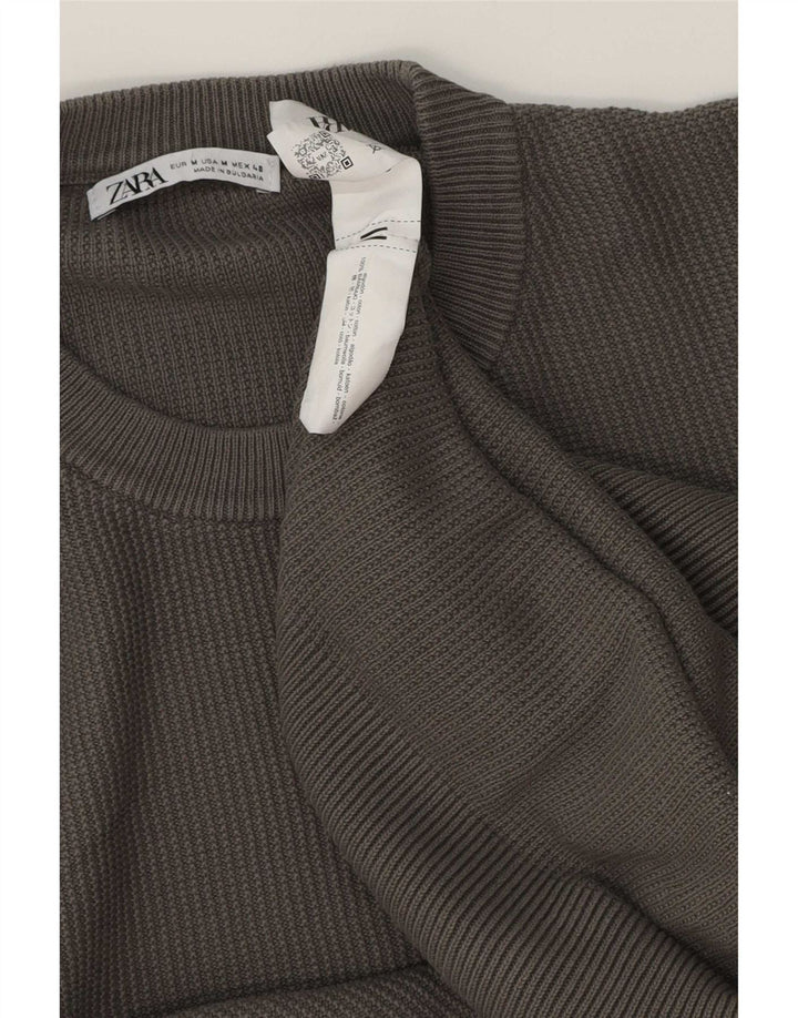 Męski sweter Zara z okrągłym dekoltem, średnioszary, bawełniany