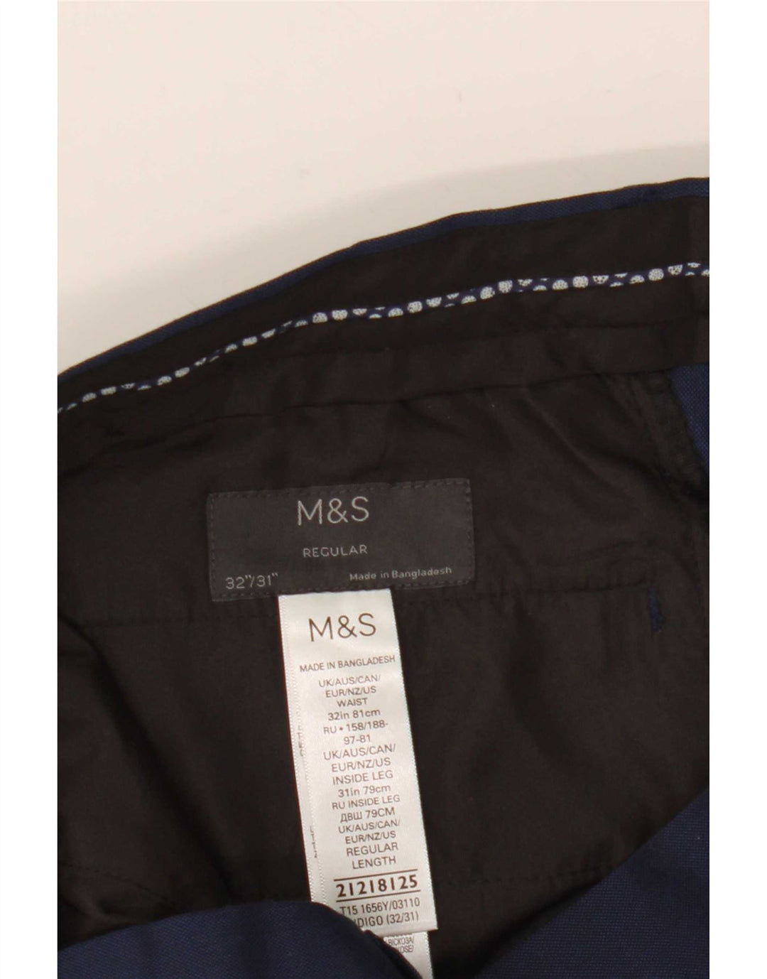 Marks & Spencer Męskie proste spodnie garniturowe W32 L31 Granatowy poliester