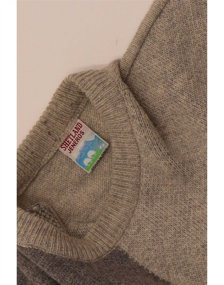 Męski sweter Shetland Jeneros z okrągłym dekoltem, średnioszary, geometryczny